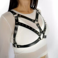 Leather Harness Fashion Accessory with Decorative Spike Details – Handmade Adjustable Design