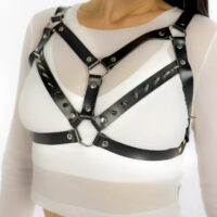 Leather Harness Fashion Accessory with Decorative Spike Details – Handmade Adjustable Design - Image 3
