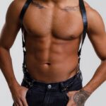 Handmade Leather Vertical Strap Harness: Adjustable Gothic Festival Outfit