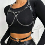 Handmade Leather Harness with Heart Chain – Adjustable Festival Fashion Accessory