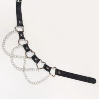 Leather Choker with Heart Rings & Chains – Gothic Punk necklace, Adjustable Handmade Alternative Necklace - Image 3