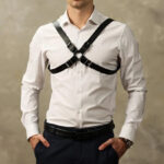Handmade Leather Chest Harness: Adjustable Gothic Strap Design with Metal Ring Detail