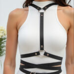 Modern Structured Leather Body Piece Featuring a Unique Double Belt Aesthetic