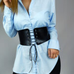 Wide Leather Corset Belt: Underbust Lace-Up Waist Cincher
