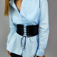 Wide Leather Corset Belt: Underbust Lace-Up Waist Cincher - Image 3