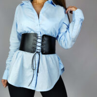 Wide Leather Corset Belt: Underbust Lace-Up Waist Cincher - Image 6