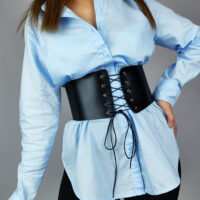 Wide Leather Corset Belt: Underbust Lace-Up Waist Cincher - Image 7