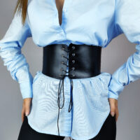 Wide Leather Corset Belt: Underbust Lace-Up Waist Cincher - Image 8