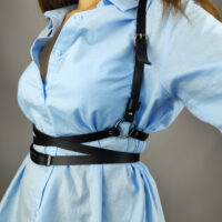 Black Leather Double Belt Body Harness - Image 4