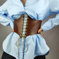 Handmade Genuine Leather Corset Belt: Plus Size Lace-Up Top - Image 3
