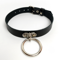 Real Leather D & Metal Ring Detail Choker: Handmade Goth Punk Necklace - Image 5
