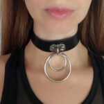 Real Leather D & Metal Ring Detail Choker: Handmade Goth Punk Necklace