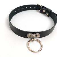 Real Leather D & Metal Ring Detail Choker: Handmade Goth Punk Necklace - Image 6