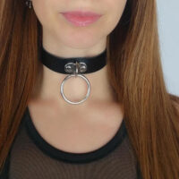 Real Leather D & Metal Ring Detail Choker: Handmade Goth Punk Necklace - Image 4
