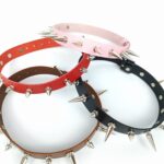 Genuine leather choker with metal studs in gothic style