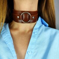 Handmade Leather Choker with Ring: Goth Punk necklace - Image 4